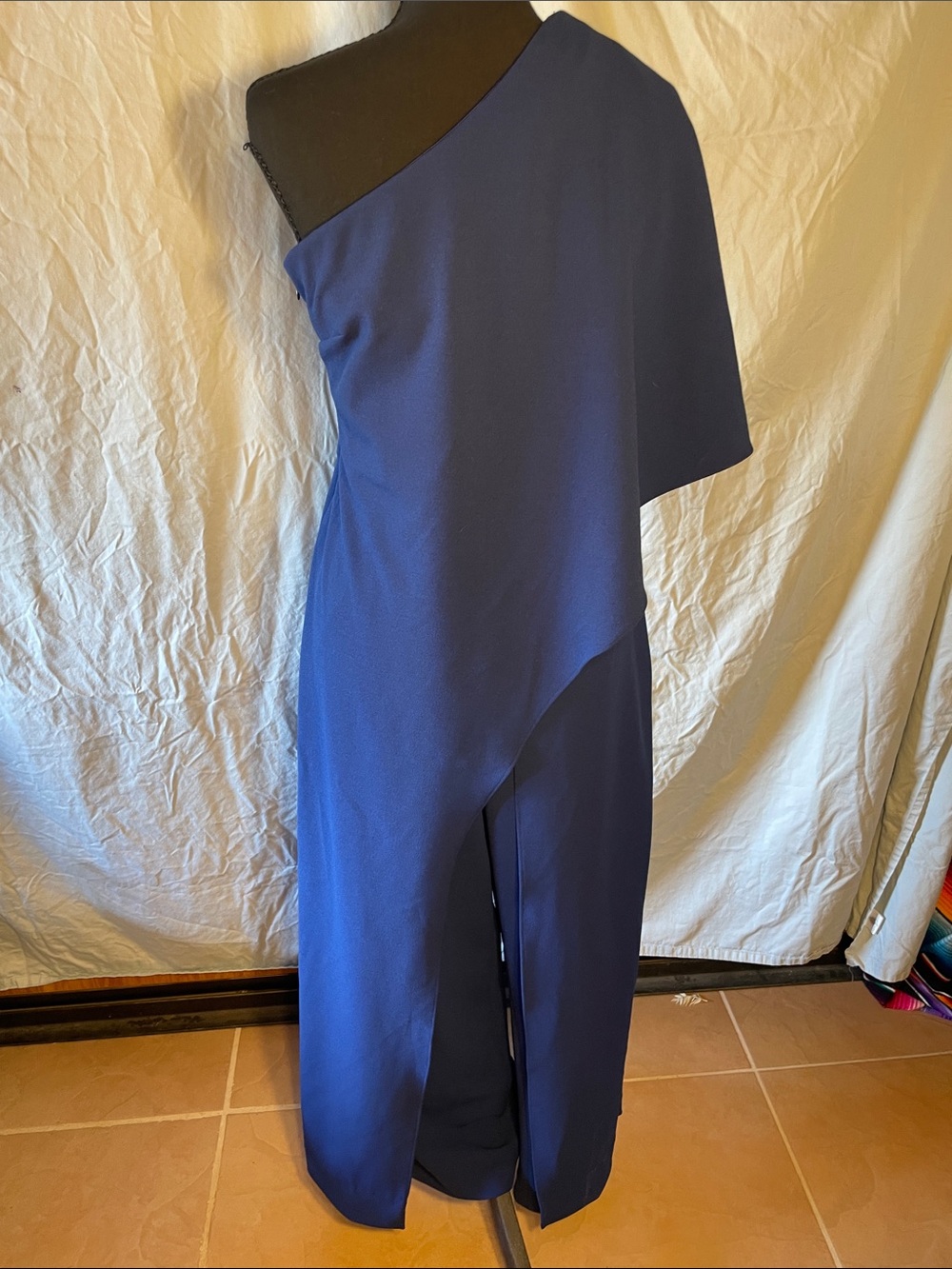 Adrianna Papell One-Shoulder Navy Jumpsuit Dress